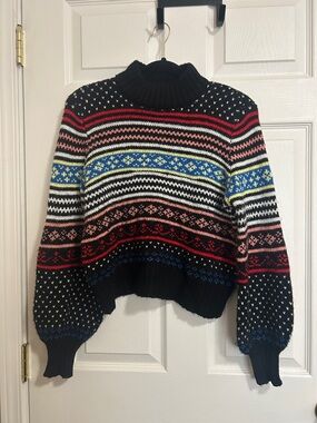 American Eagle Outfitters Black Multicolor Fair Isle Turtleneck Sweater